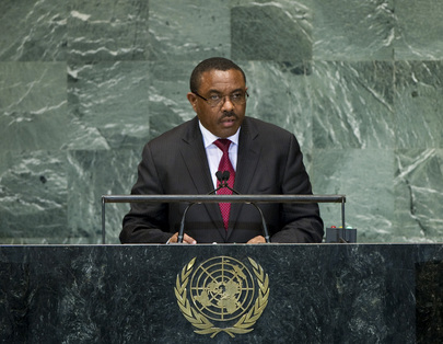 Prime Minister Hailemariam Desalegn addressing the United Nations General Assembly